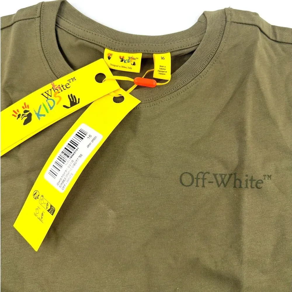 Off White Boys Army Green Scribble Graphic Basic Fit Tee Size 16